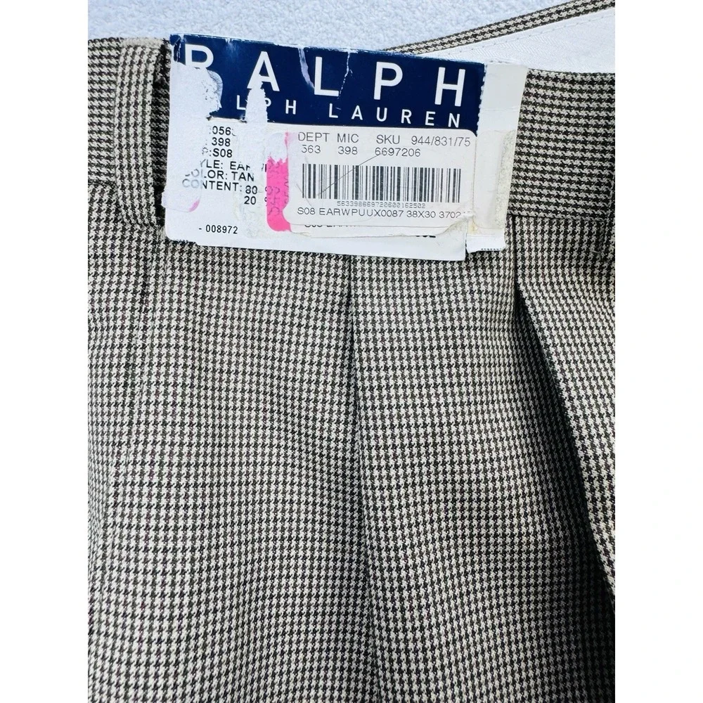 Ralph Lauren Mens Dress Pants 38x30 Brown Houndstooth Slacks Cuff 370217 NWT